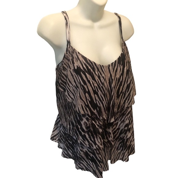Swim By Cacique Animal Print 3 Tier Tankini 18 Black/Gray Tiger Stripe - Picture 4 of 6